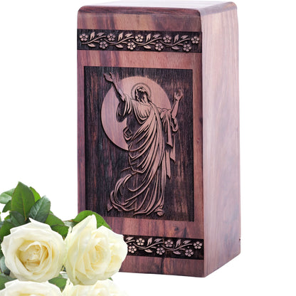 Medium Wooden Jesus Memorial Urn for Cremation Ashes