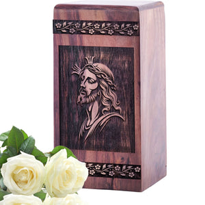 Large Wooden Jesus Cremation Urn for Adult Memorial Ashes