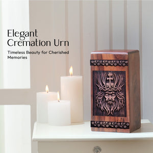 Keepsake Wooden Jesus Urn for Human Ashes Memorial