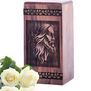 Handcrafted Jesus Wooden Memorial Urn for Adult