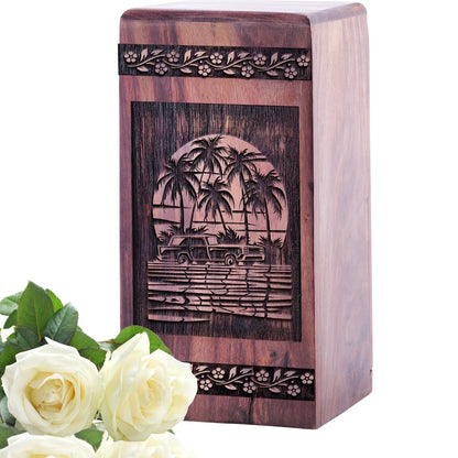 Unique Miami Wooden Urn for Human Ashes Keepsake