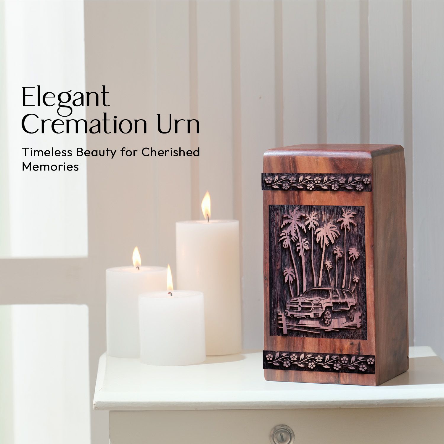 Beautiful Miami Wooden Urn for Cremation Memorial Ashes