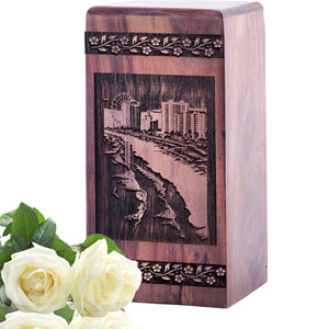 Handcrafted Wooden Memorial Urn with Myrtle Beach Urn