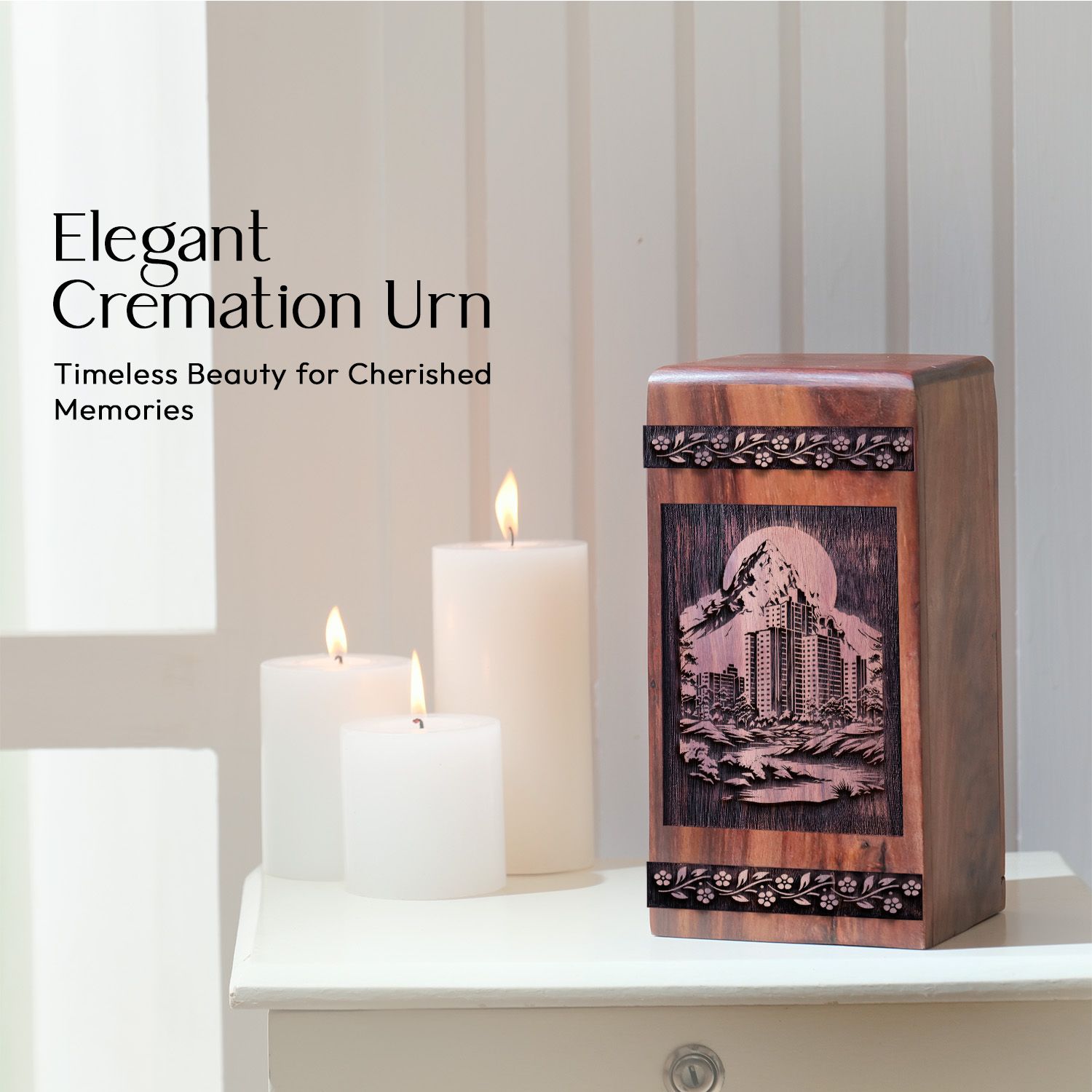 Decorative Wooden Myrtle Beach Urn for Human Burial Ashes