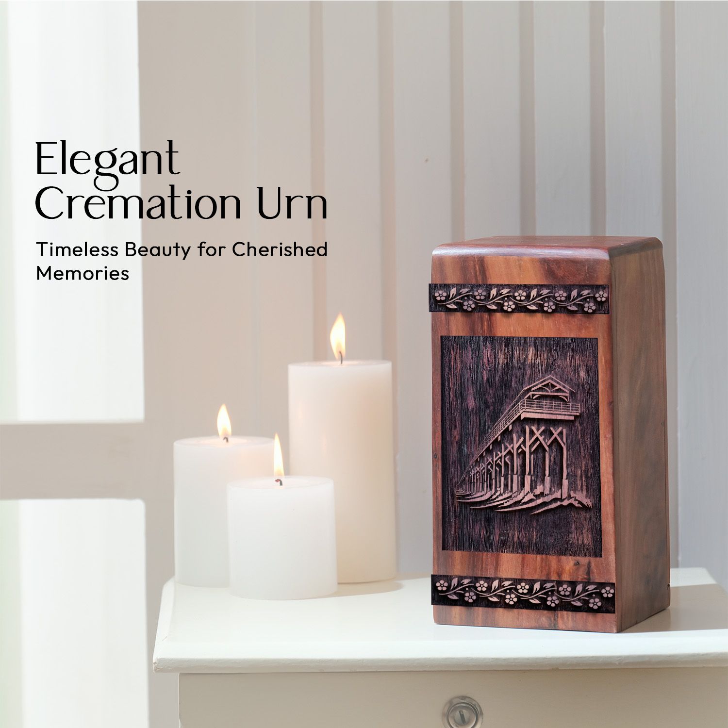 Decorative Large Wooden Myrtle Beach Memorial Urn for Human Ashes