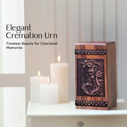 Handcrafted Wooden Memorial Urn with Paisley Pattern