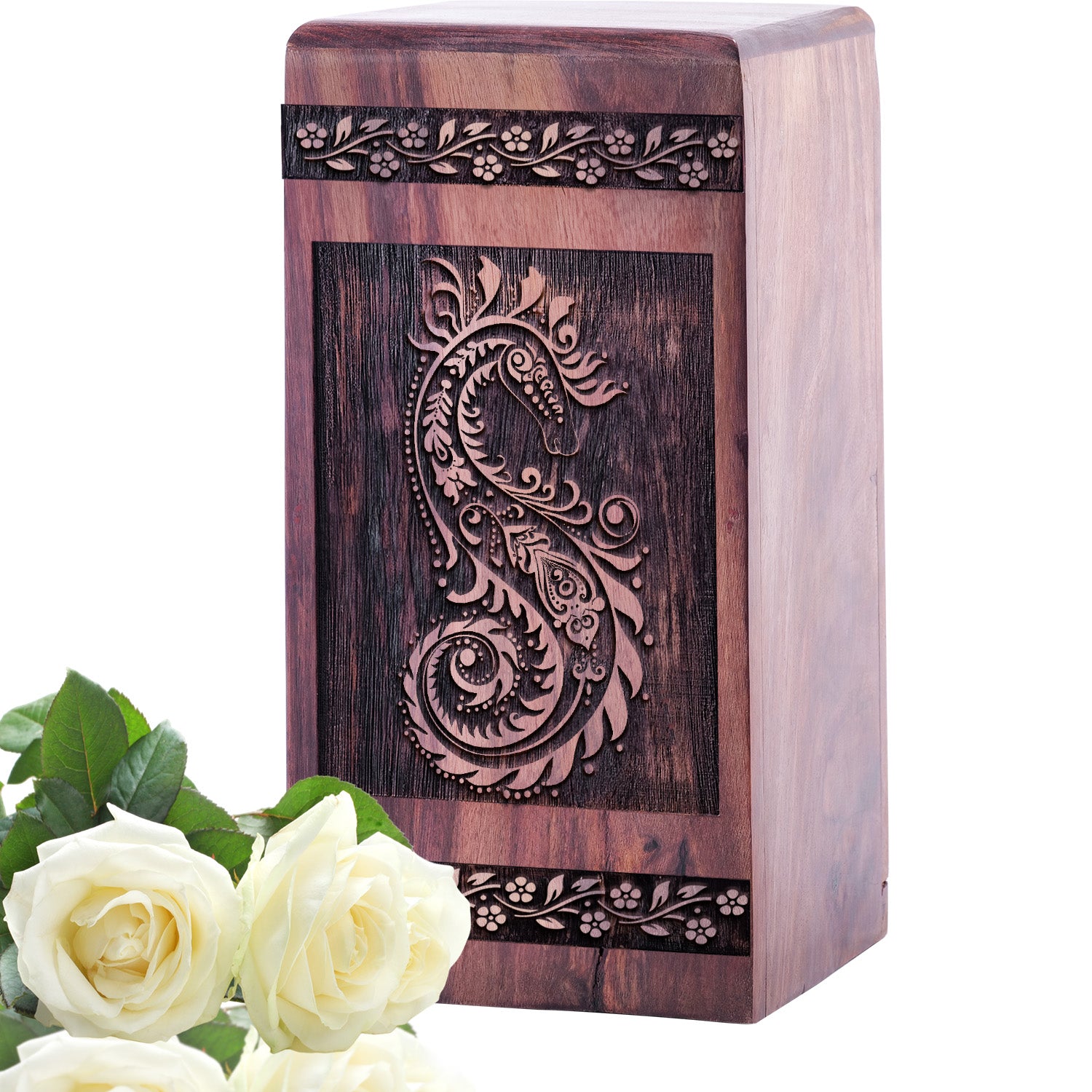 Paisley Wood Box Urn Size 5 Inch 5”(H) x 3”(W) x 3”(L)