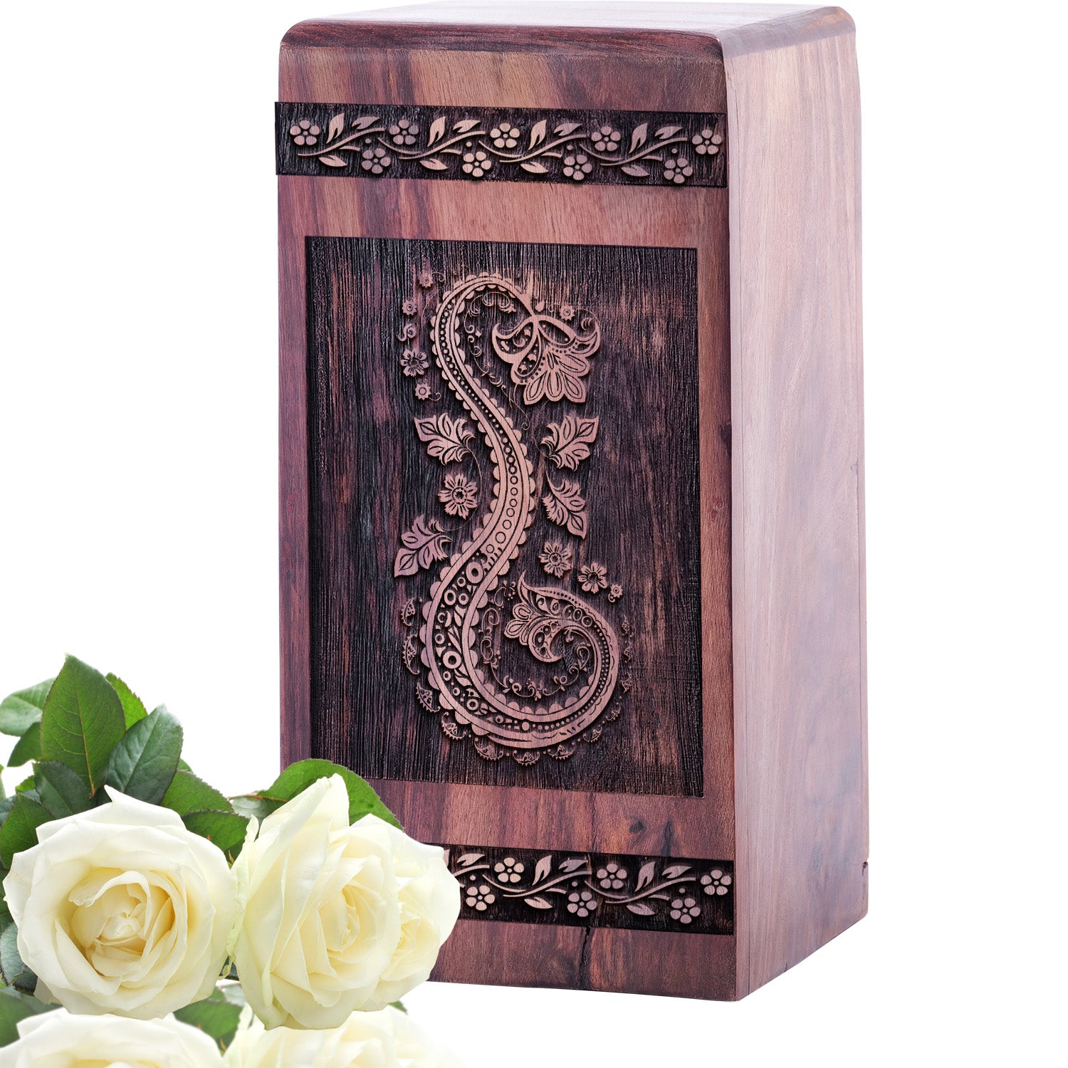 Paisley Wood Box Urn Size 5 Inch 5”(H) x 3”(W) x 3”(L)