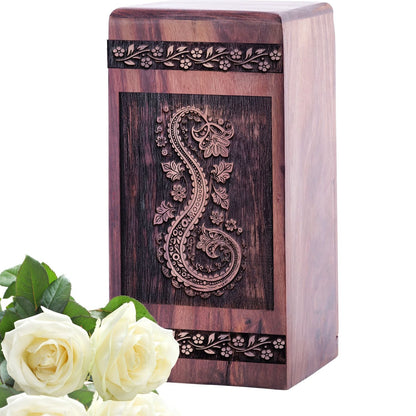 Handcrafted Wooden Memorial Urn with Paisley Urn for Adults