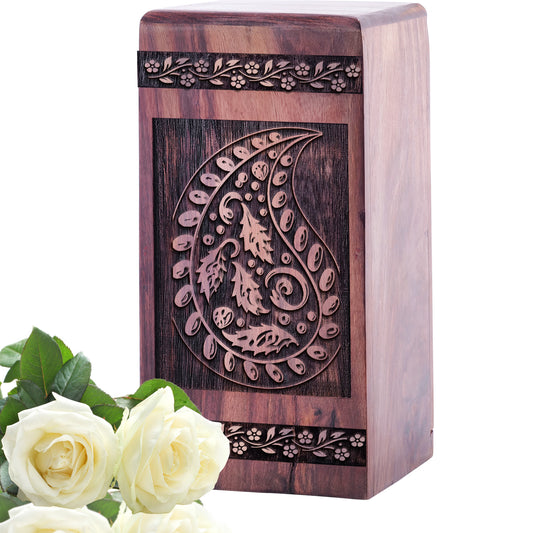 Paisley Wood Box Urn Size 5 Inch 5”(H) x 3”(W) x 3”(L)