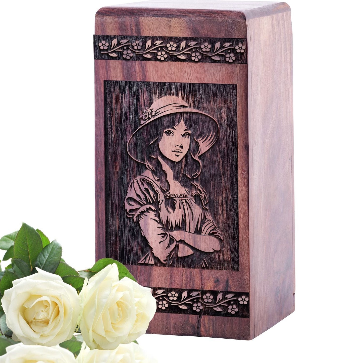 Unique Wooden Renaissance Cremation Urn for Human Ashes