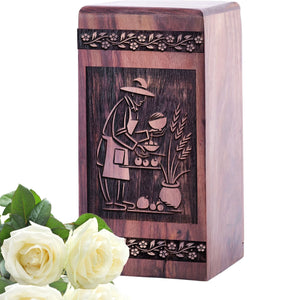 Small Wooden Renaissance Urn for Cremation Ashes