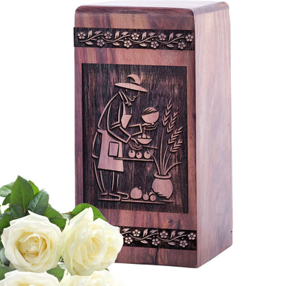 Small Wooden Renaissance Urn for Cremation Ashes