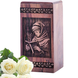 Handcrafted Wooden Memorial Urn with Renaissance Keepsake