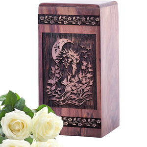 Unique Wooden Memorial Urn with Renaissance Urn for Adults