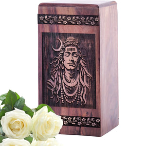 Medium Wooden Shiva Memorial Urn for Cremation Ashes