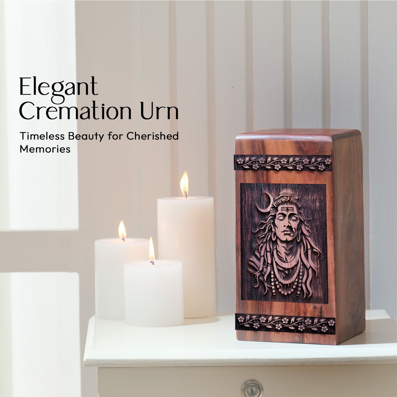 Medium Wooden Shiva Memorial Urn for Cremation Ashes