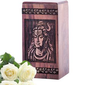 Decorative Wooden Shiva Urn for Human Burial Ashes