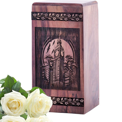 Handmade Wooden Times Square Urn for Human Burial Ashes