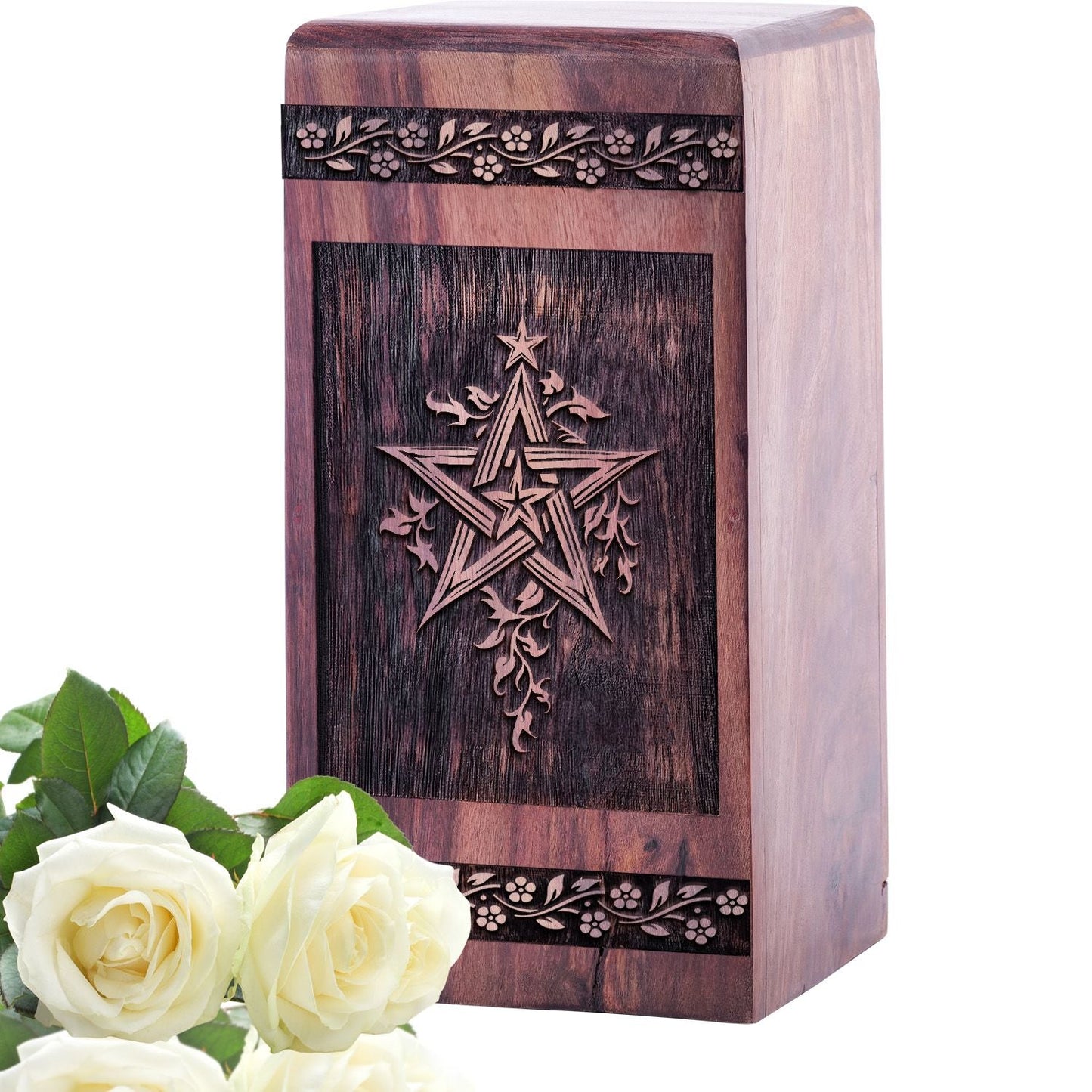 Medium Wooden Wiccan Memorial Urn for Cremation Ashes