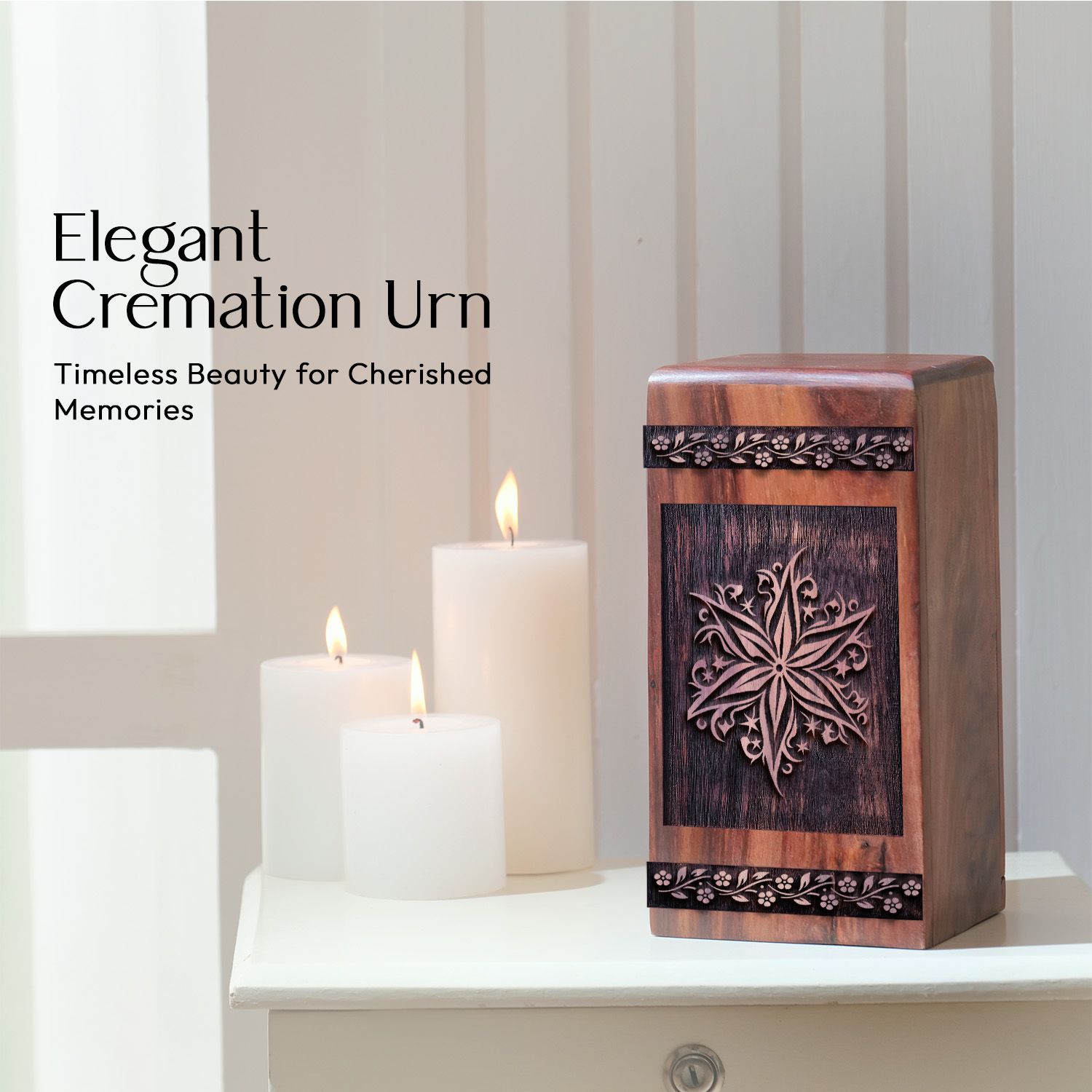 Decorative Wooden Wiccan Urn for Human Burial Ashes