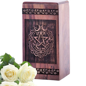 Mini Handcrafted Wooden Memorial Urn with Wiccan Urn