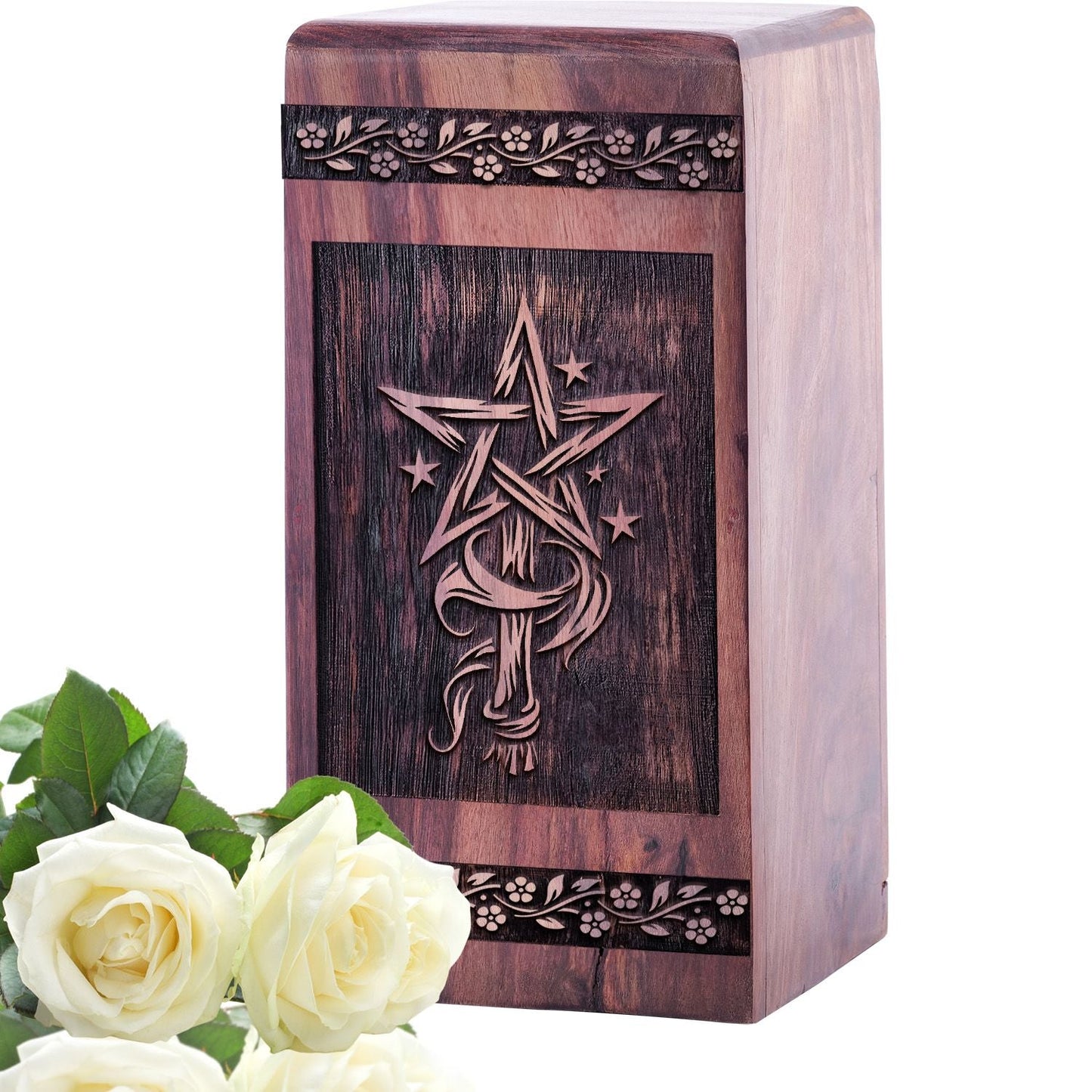 Medium Wiccan Wooden Urn for Human Cremation Ashes