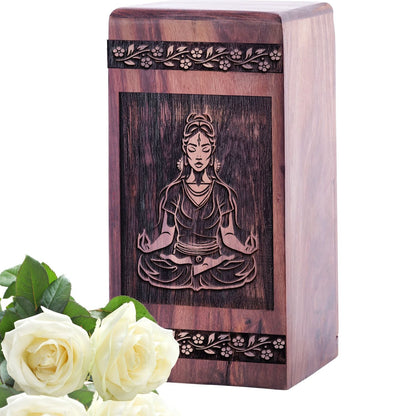 Unique Wooden Yoga Cremation Urn for Human Ashes