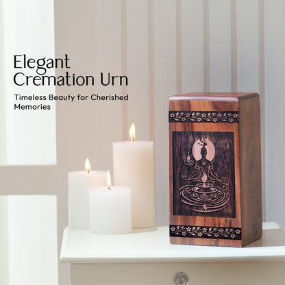 Small Wooden Yoga Urn for Cremation Ashes Urn