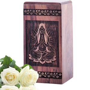 Beautiful Wooden Yoga Urn for Human Ashes Memorial Urn