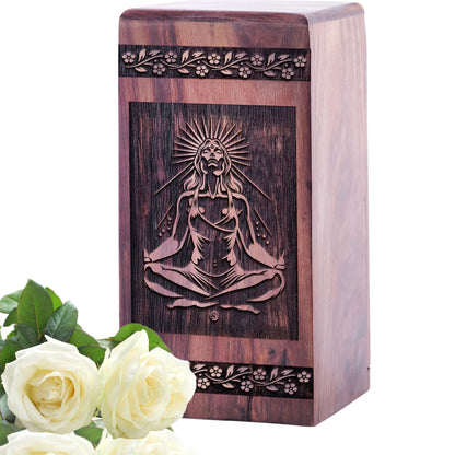 Handcrafted Yoga Wooden Cremation Memorial Urn