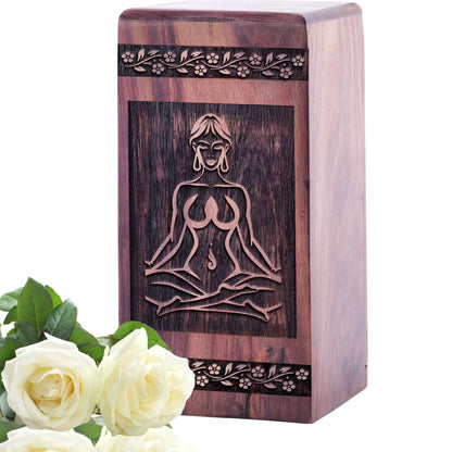 Beautiful Yoga Wooden Memorial Urn for Adult Ashes
