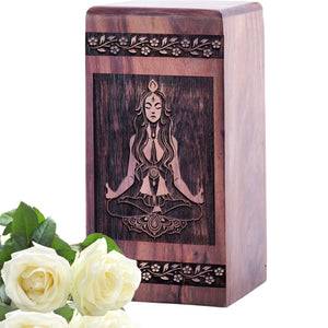 Small Yoga Wooden Keepsake Urn for Human Cremation Ashes