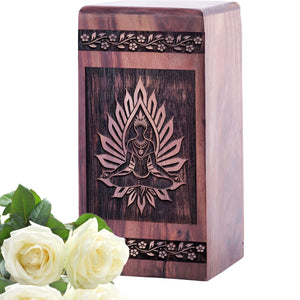 Handcrafted Yoga Wooden Cremation Urn for Adult Ashes