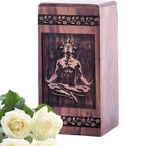 Beautiful Yoga Wooden Urn for Human Ashes Keepsake