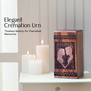 Beautiful Couple Wood Cremation Urn for Memorial Ashes