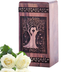 Medium Wooden Couple Memorial Urn for Cremation Ashes