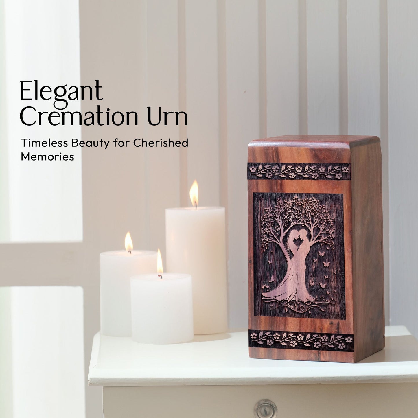 Medium Wooden Couple Memorial Urn for Cremation Ashes