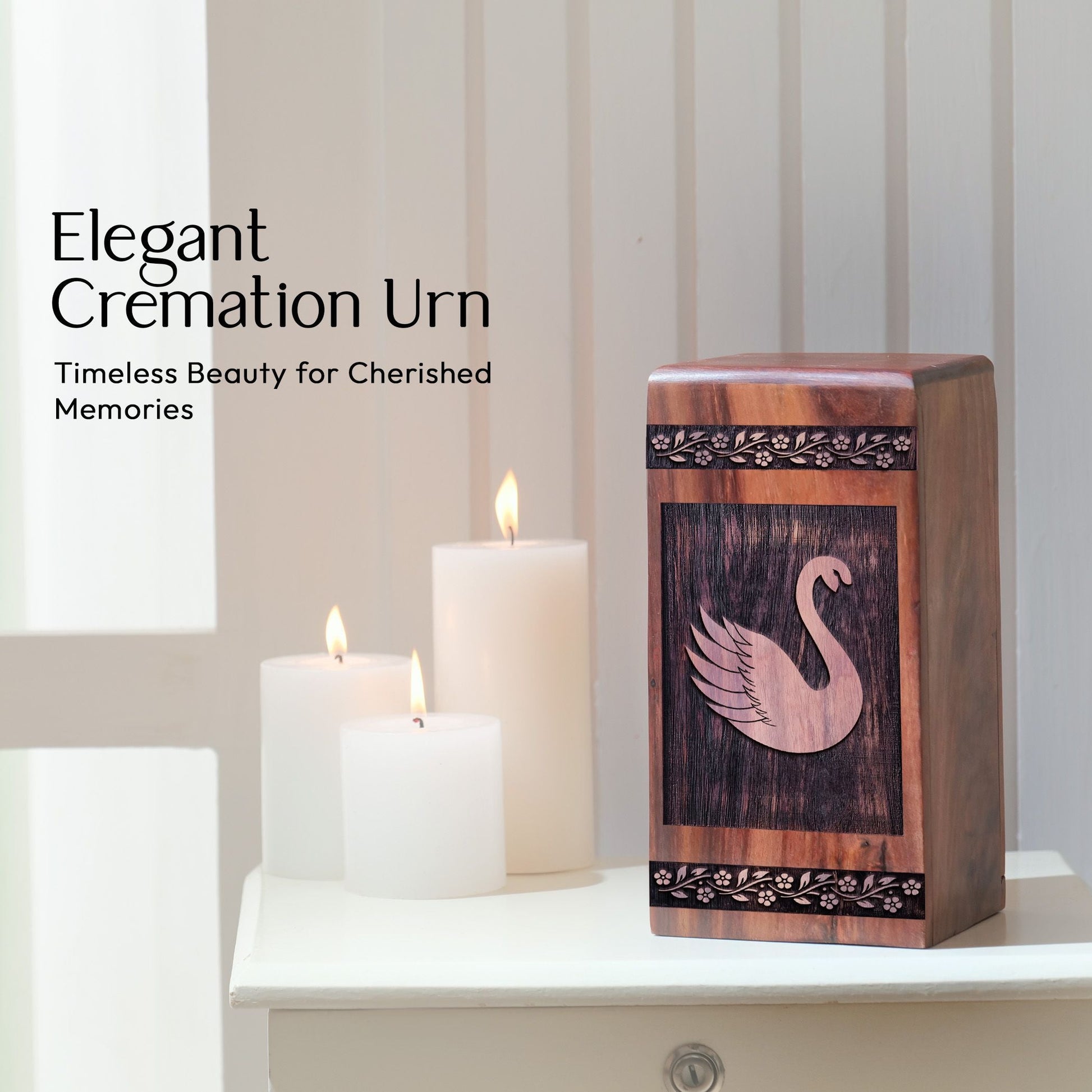 Handmade Wooden Swan Urn for Human Burial Ashes