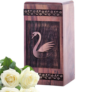 Beautiful Wooden Urn with Swan Urn for Cremation Ashes