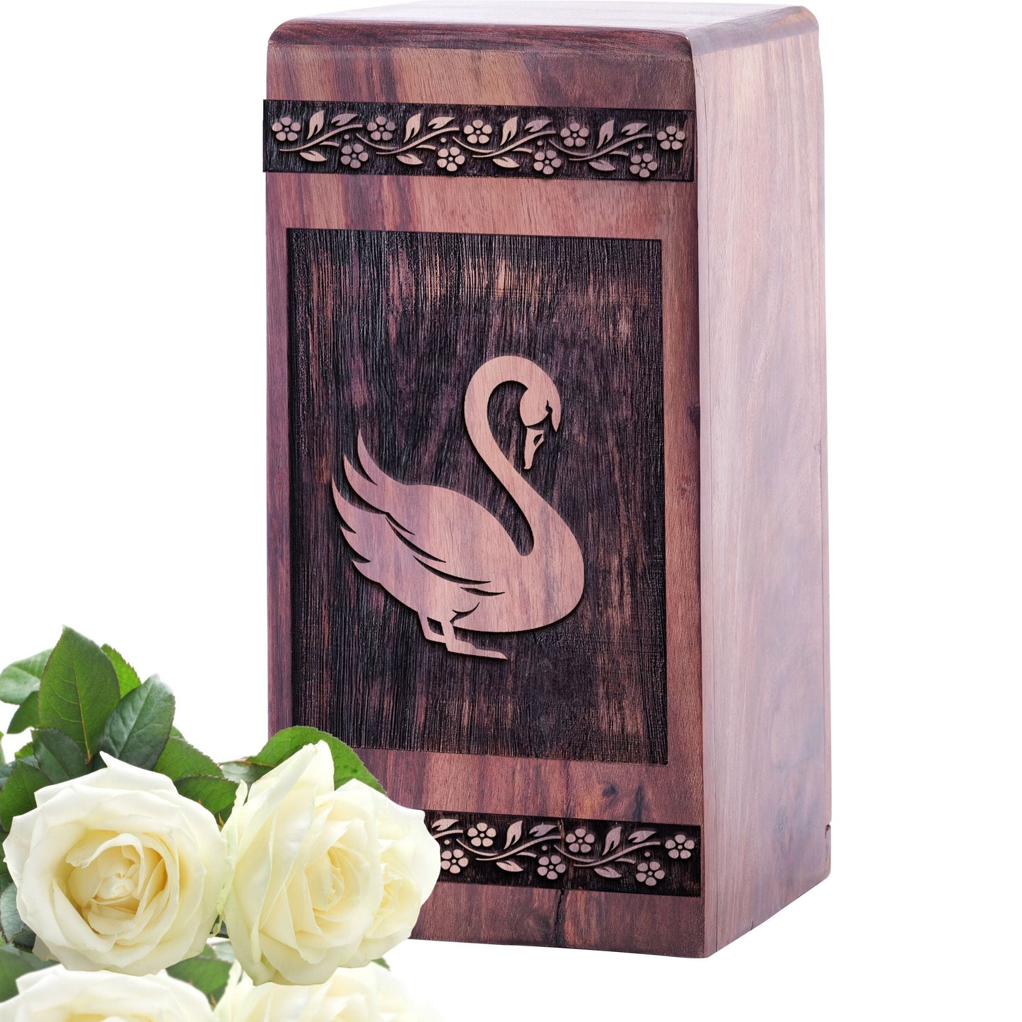 Mini Wooden Memorial Urn with Swan Urn for Adult Ashes