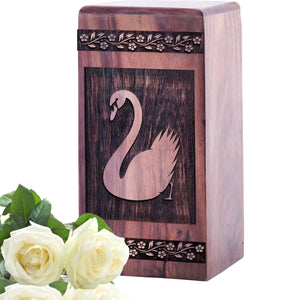 Beautiful Handcrafted Wooden Urn with Swan Urn for Adults