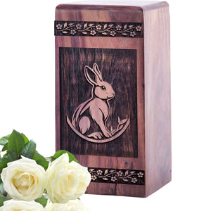 Handcrafted Wooden Memorial Urn with Rabbit Urn for Adults