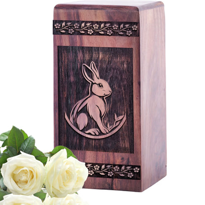Handcrafted Wooden Memorial Urn with Rabbit Urn for Adults