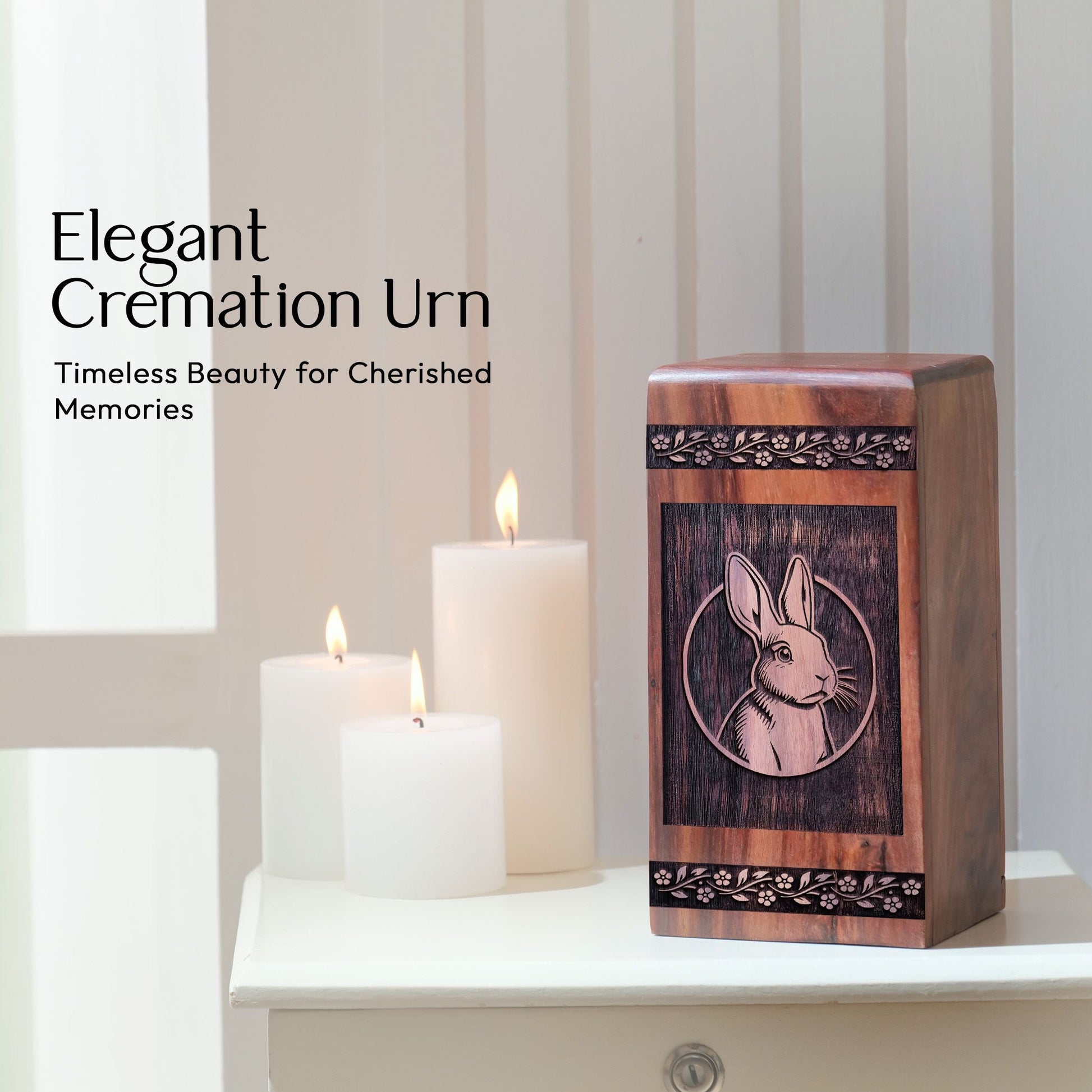 Decorative Wooden Rabbit Urn for Human Burial Ashes