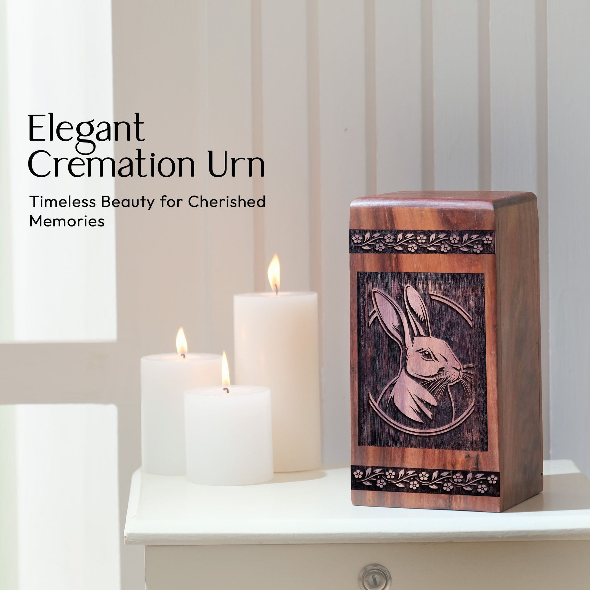Small Wooden Rabbit Urn for Cremation Ashes