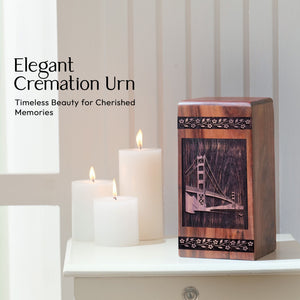 Unique Wooden Golden Gate Bridge Cremation Urn for Human Ashes