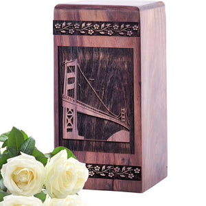 Handmade Wooden Golden Gate Bridge Urn for Human Burial Ashes