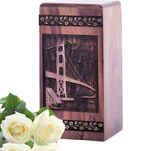 Unique Wooden Urn with Golden Gate Bridge Urn for Adults