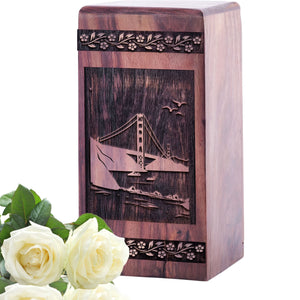 Beautiful Golden Gate Bridge Wooden Urn for Cremation Ashes